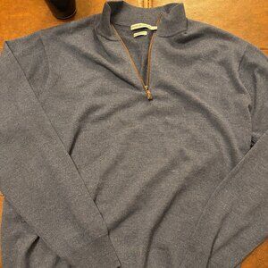 Peter Millar Mens Quarter 1/4 Zip Merino Wool Sweater Blue Large